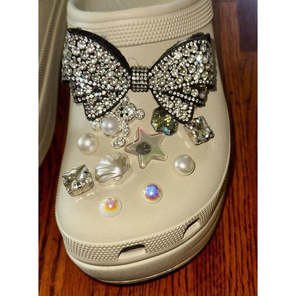 Crocs Siren embellished floral jibbitz Platform Clog In Bone W9 New - Picture 4 of 6